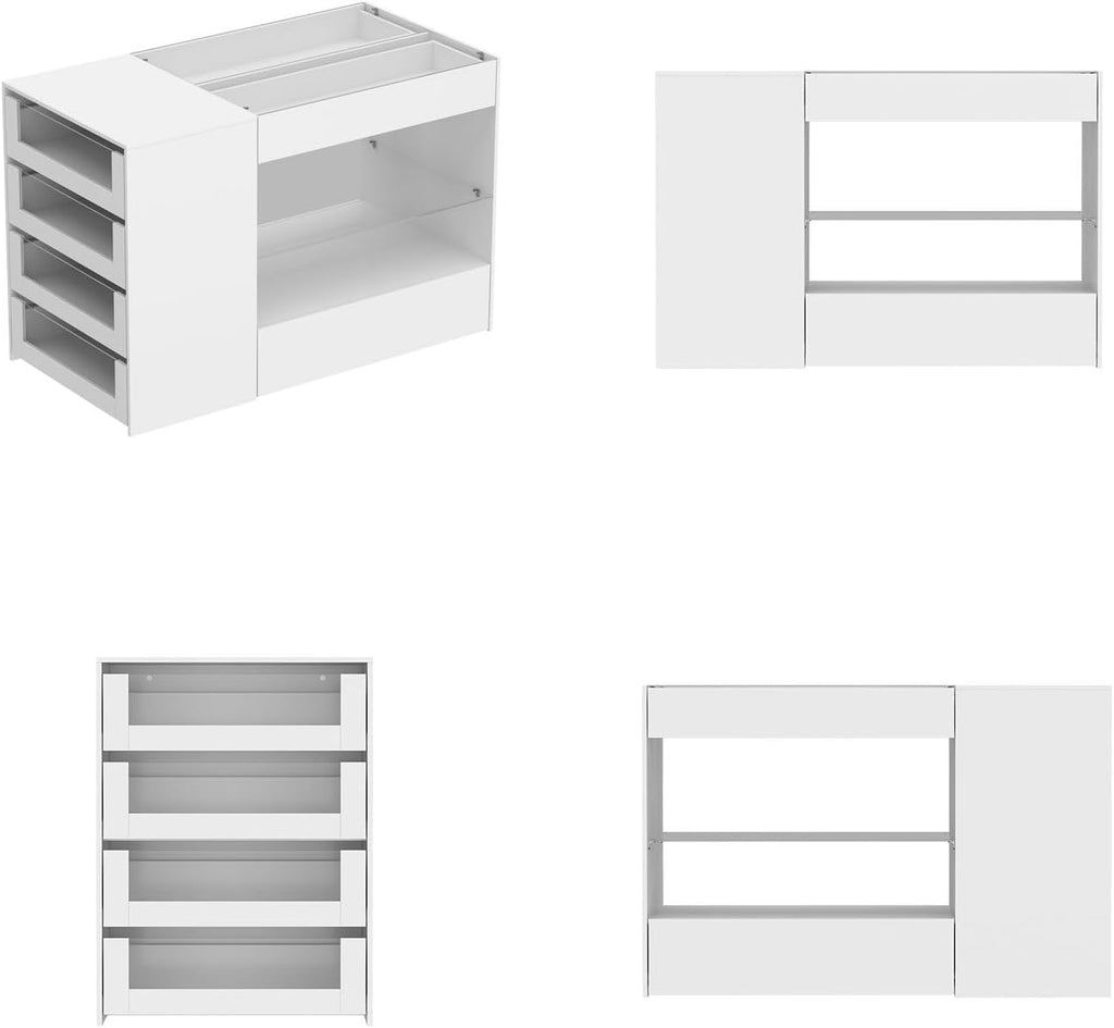 Armoire Bedroom Island Wardrobe Closet Island with 8 Drawers & Glass Tabletop, Walk in Closet Island with Drawers