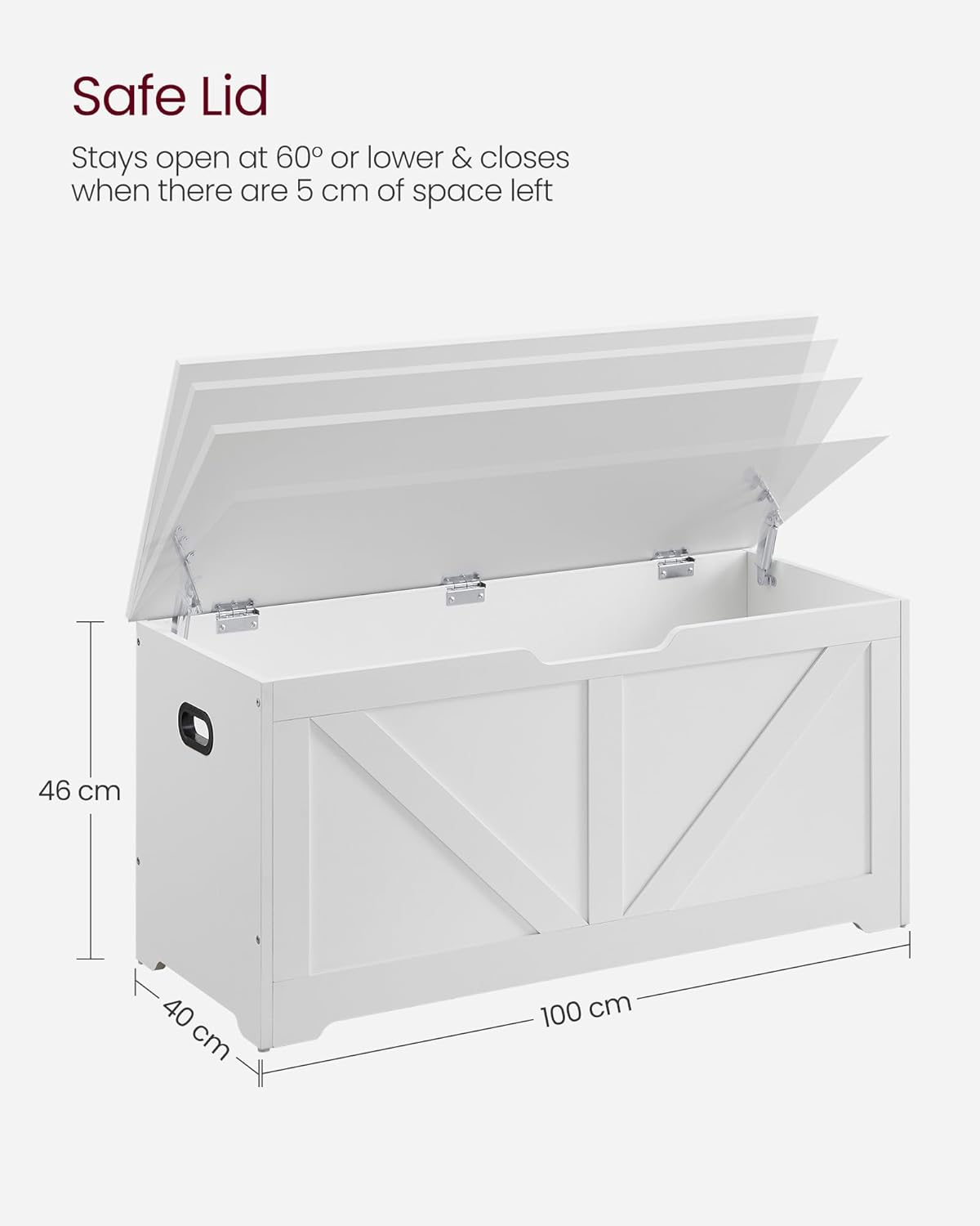 Storage Chest, Storage Bench, Blanket Box with 2 Safety Hinges, Shoe Storage Bench, Farmhouse Style