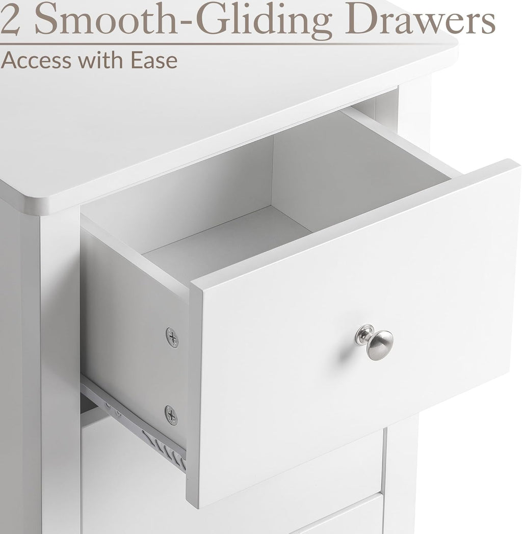 2 Drawer Bedside Table, Modern Bedroom Nightstand, Wooden MDF Side End Stand for Living Room Hallway Sofa