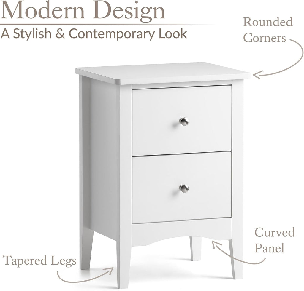 2 Drawer Bedside Table, Modern Bedroom Nightstand, Wooden MDF Side End Stand for Living Room Hallway Sofa