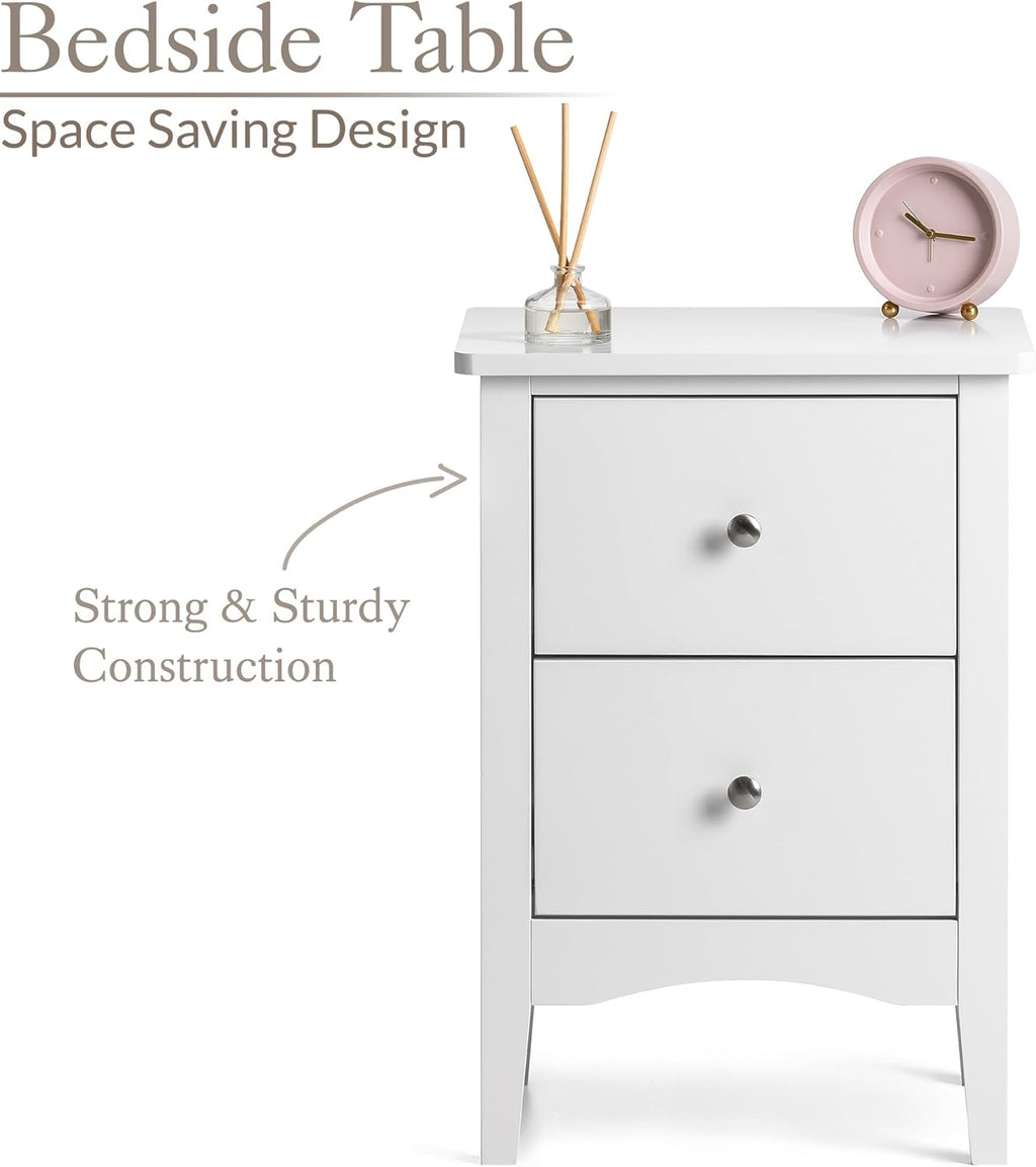 2 Drawer Bedside Table, Modern Bedroom Nightstand, Wooden MDF Side End Stand for Living Room Hallway Sofa