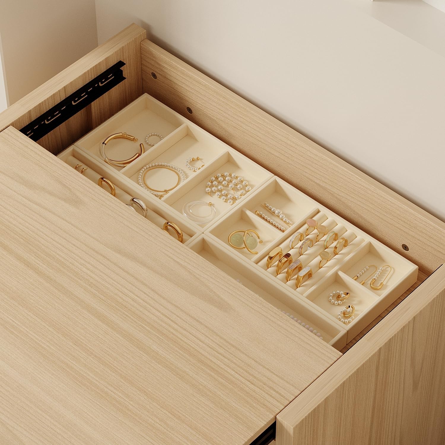 Bedside Table with Hidden Drawer, Modern Nightstand with 2 Large Drawers, Bedside Storage Cabinet