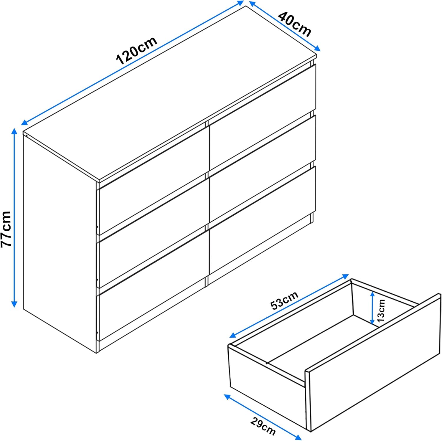 6 Drawer Bedroom Chest of Drawer Bedside Table Cabinet for Bedroom Living room Furniture