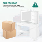 Glass Top Vanity Table Makeup Desk with 3 Drawers and Storage Cabinets, White Bedroom Dressing Tables with Mirror