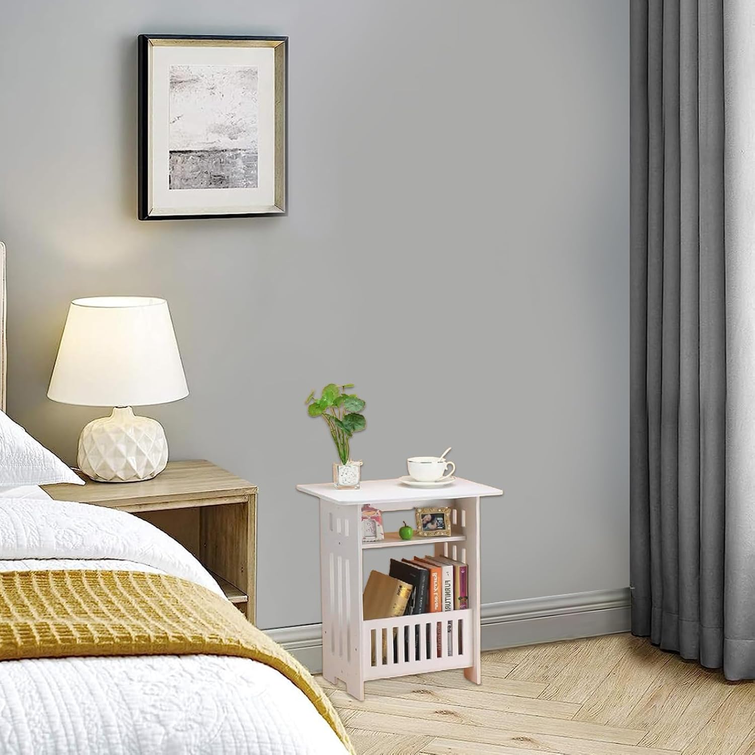 3 Tier Side Table 45x30x49cm - Modern Wood Nightstand End Table for Home Bedroom Living Room