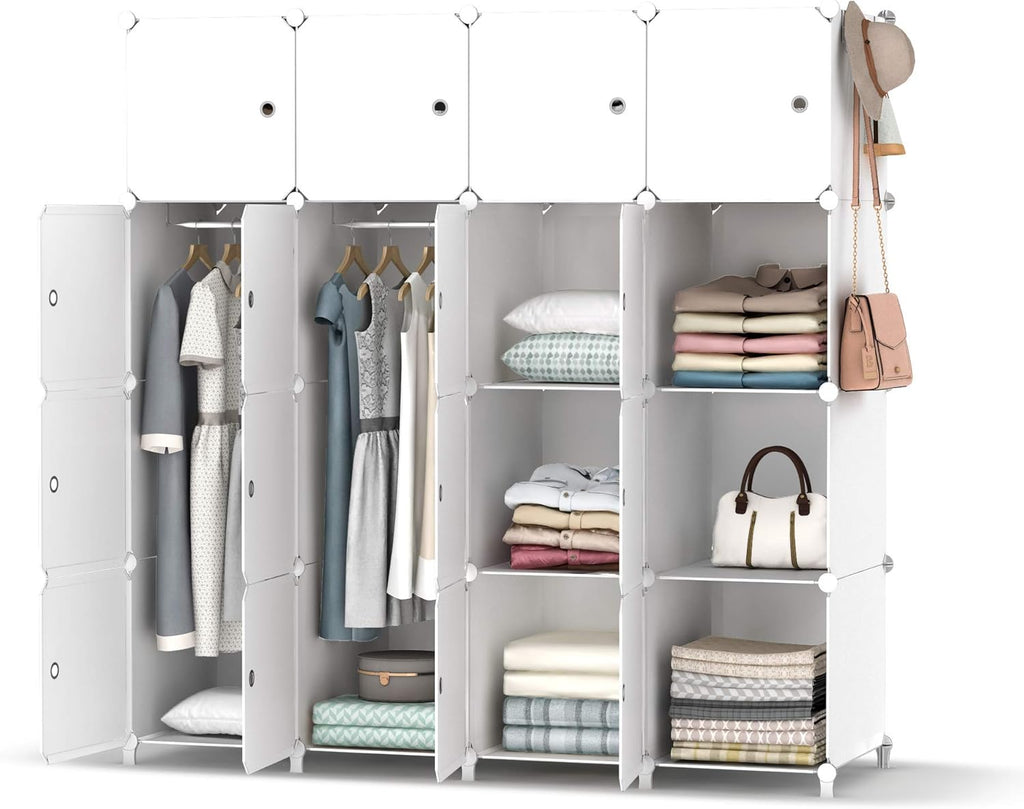 Wardrobe Foldable Closet with 16 Compartments, Combination Armoire Modular Cabinet Clothes Storage