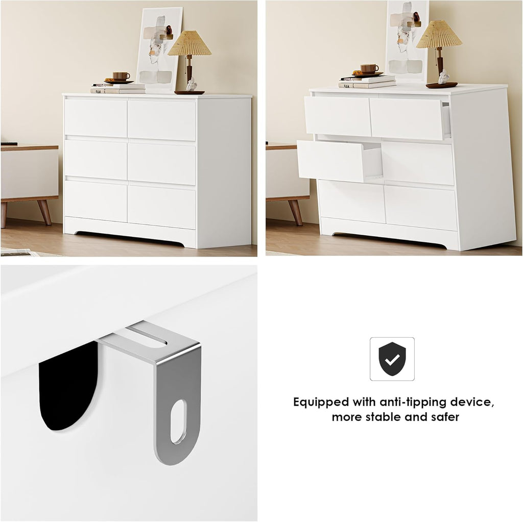 Chest of Drawers Bedroom Storage Cabinet Wide Dresser with 6 Drawers Bedroom Furniture