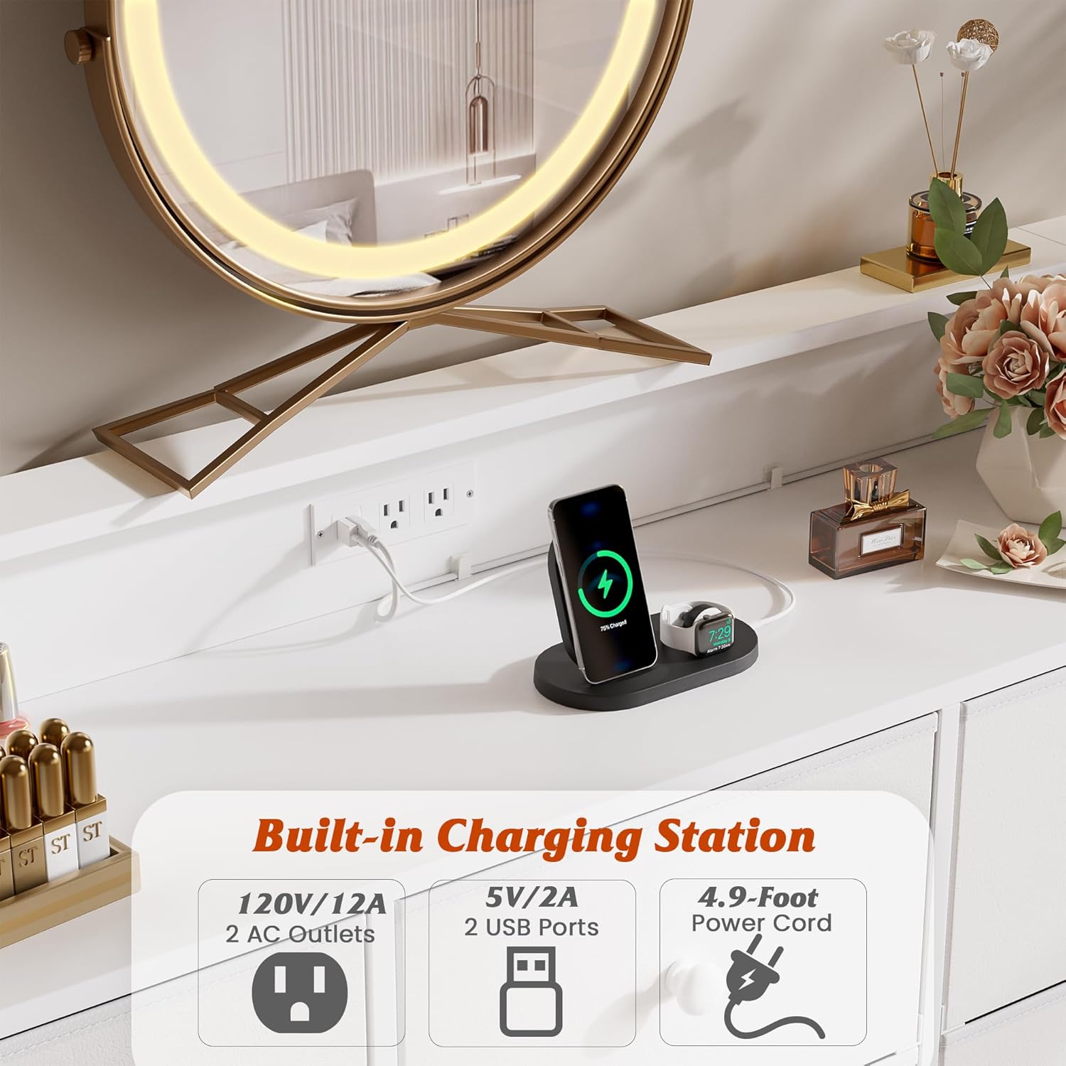 Dresser with LED Light,TV Stand for Bedroom with Charging Station,Fabric Drawer for Hallway