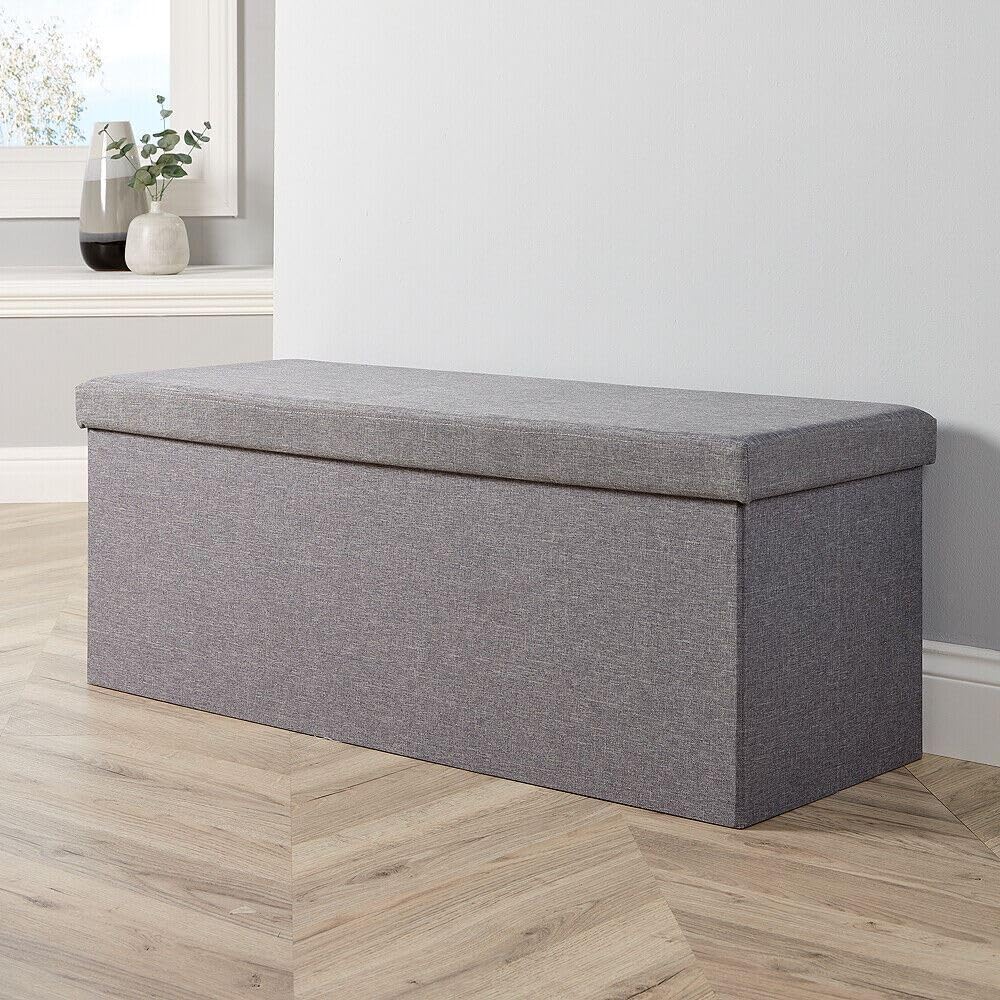 Extra Large Folding Ottoman Fabric Storage Chest, Grey, 100cm