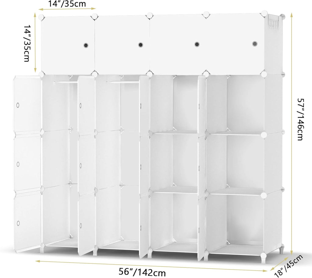 Wardrobe Foldable Closet with 16 Compartments, Combination Armoire Modular Cabinet Clothes Storage