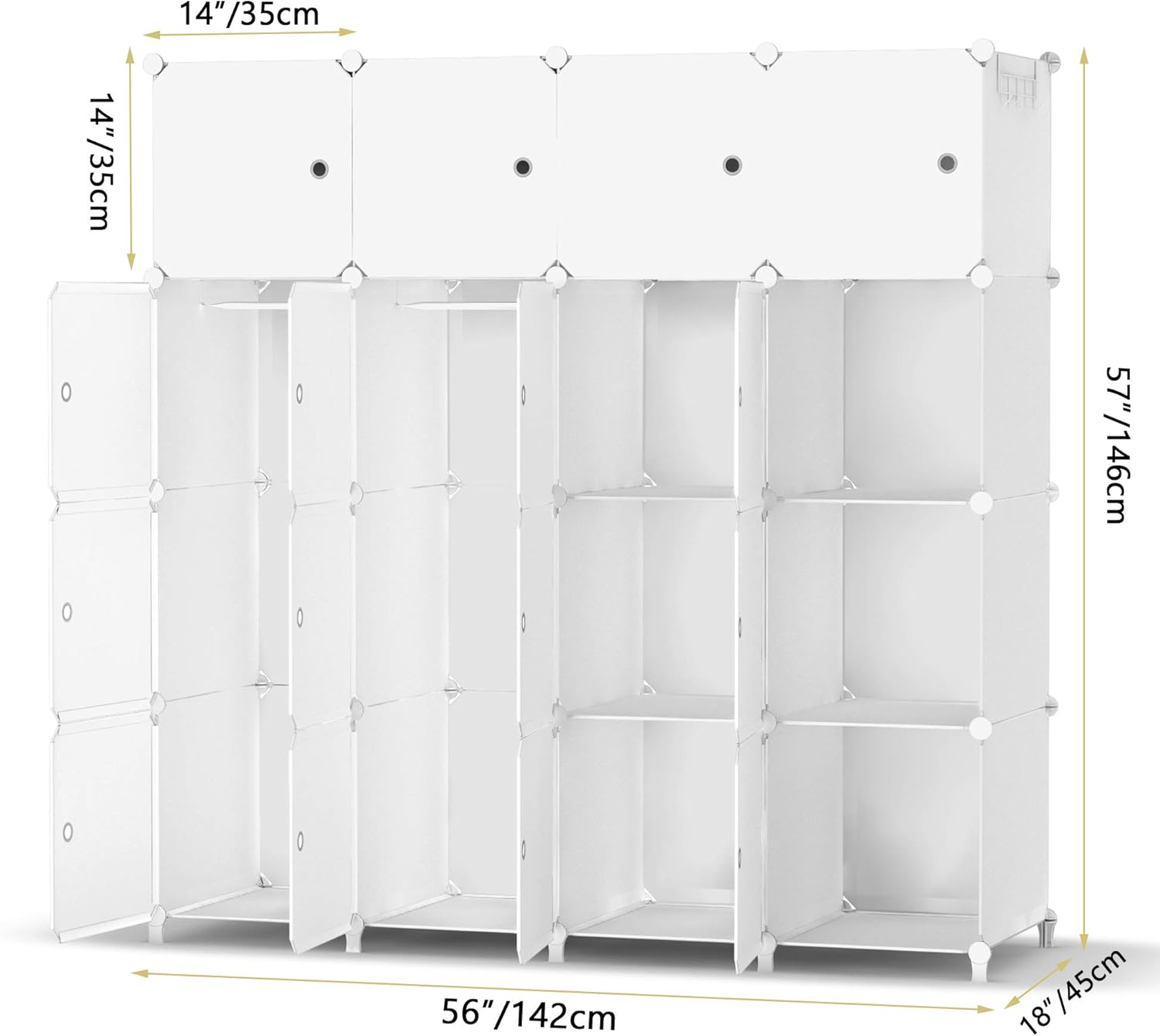 Wardrobe Foldable Closet with 16 Compartments, Combination Armoire Modular Cabinet Clothes Storage