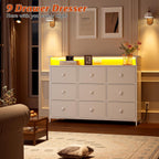 Dresser with LED Light,TV Stand for Bedroom with Charging Station,Fabric Drawer for Hallway