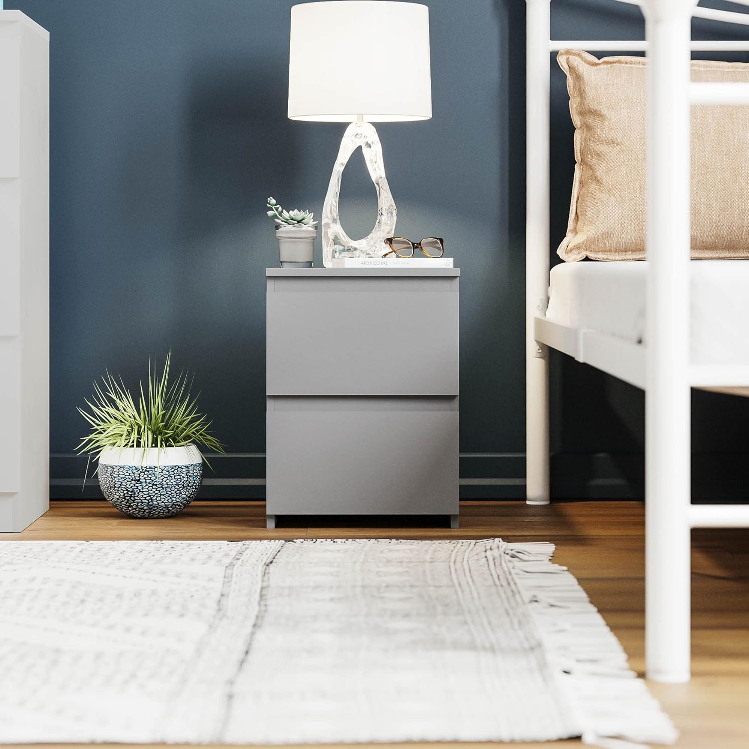 2 Drawer Bedside Chest (Grey)