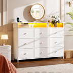 Dresser with LED Light,TV Stand for Bedroom with Charging Station,Fabric Drawer for Hallway