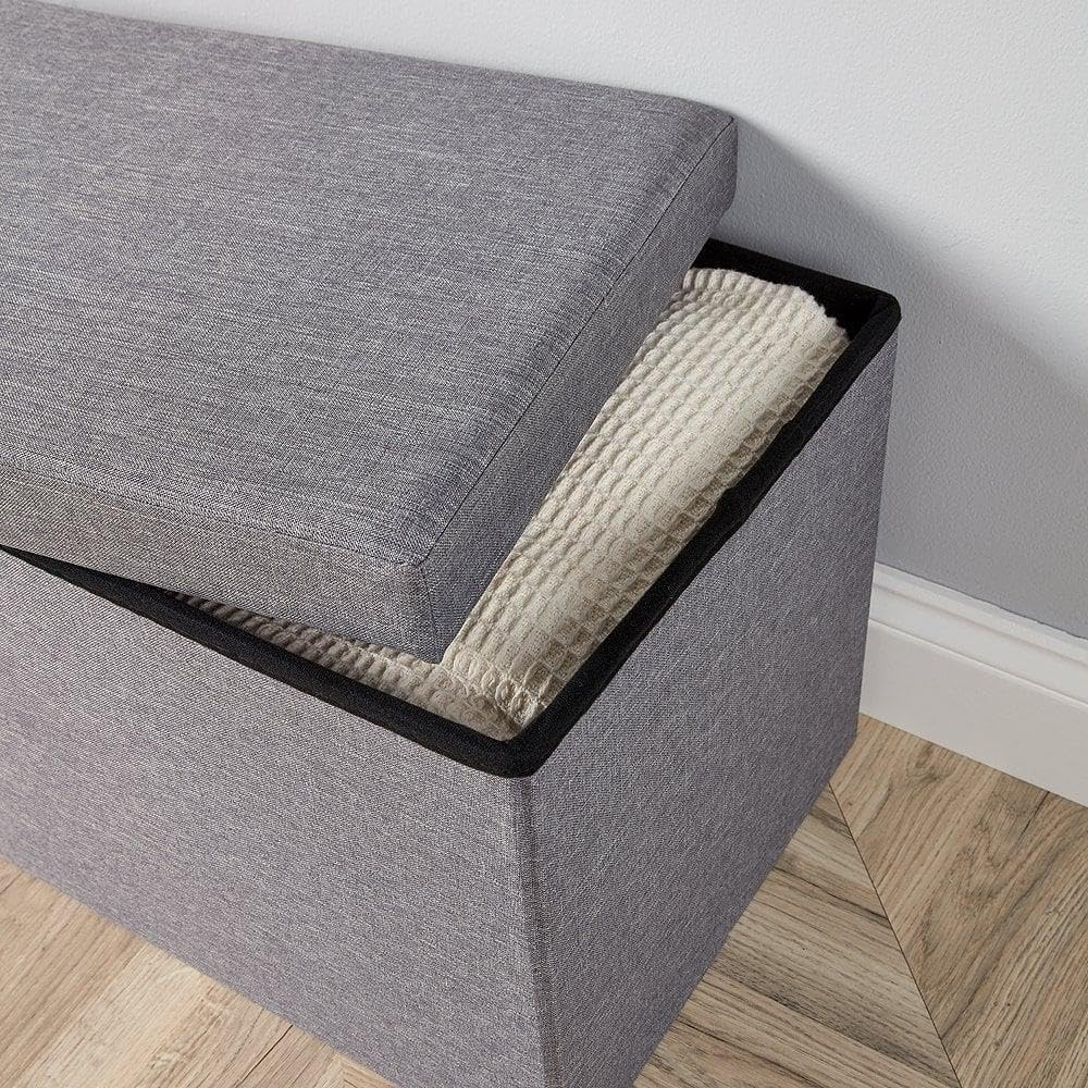 Extra Large Folding Ottoman Fabric Storage Chest, Grey, 100cm