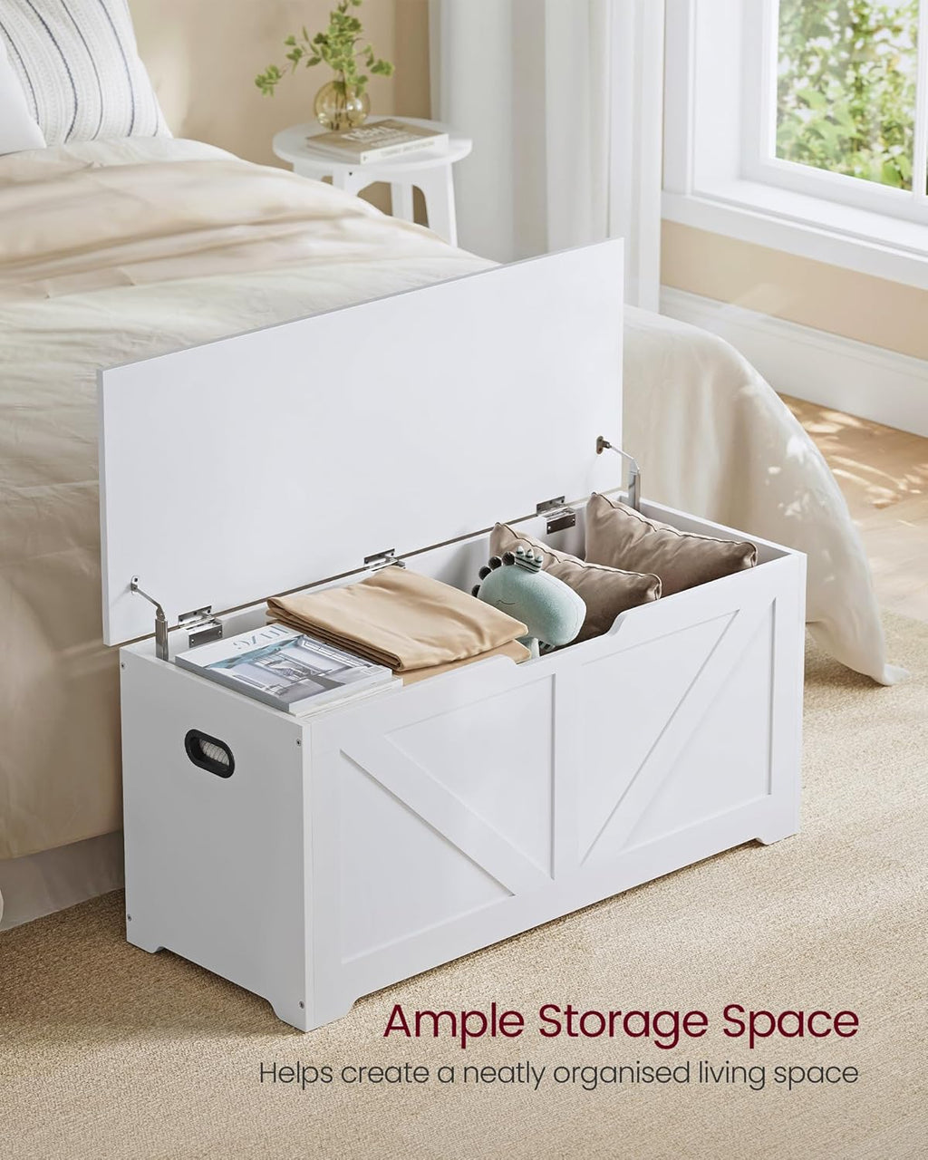 Storage Chest, Storage Bench, Blanket Box with 2 Safety Hinges, Shoe Storage Bench, Farmhouse Style