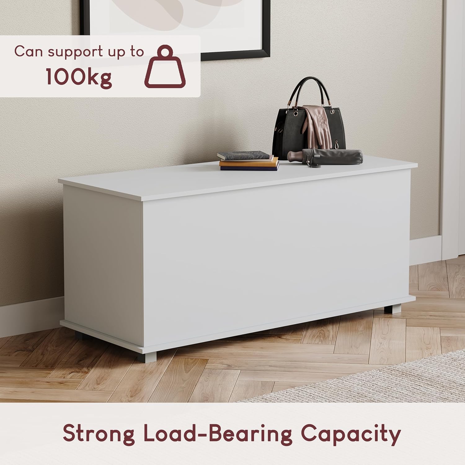 Storage Ottoman, Wooden Chest with Lid, Seat, Stool, Window Bench, Blankets, Bedding