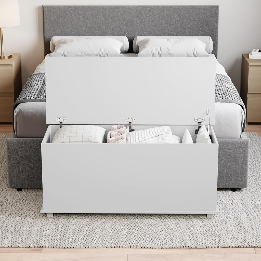 Storage Ottoman, Wooden Chest with Lid, Seat, Stool, Window Bench, Blankets, Bedding